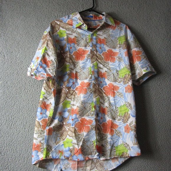 MARTI KAT MEN'S HAWAIIAN BUTTON SHIRT XL BLUE ORANGE WHITE MODAL POLYESTER - Picture 1 of 3